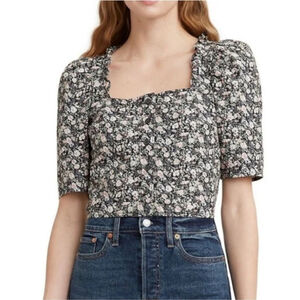 Levi's Joella Puff Shoulder floral Cropped Blouse size large